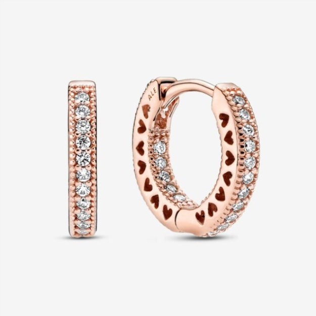 Pave Heart Hoop Earrings Pandora Rose Gold Plated